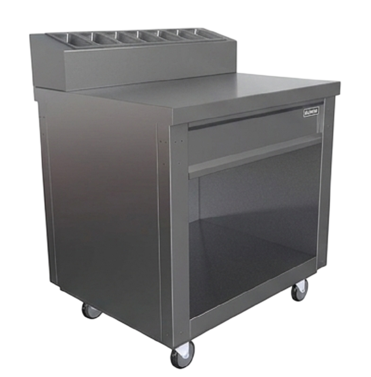 FS-CU – Flexi-Serve Stainless Steel Condiments Trolley with Tray Stand and Locking Castors