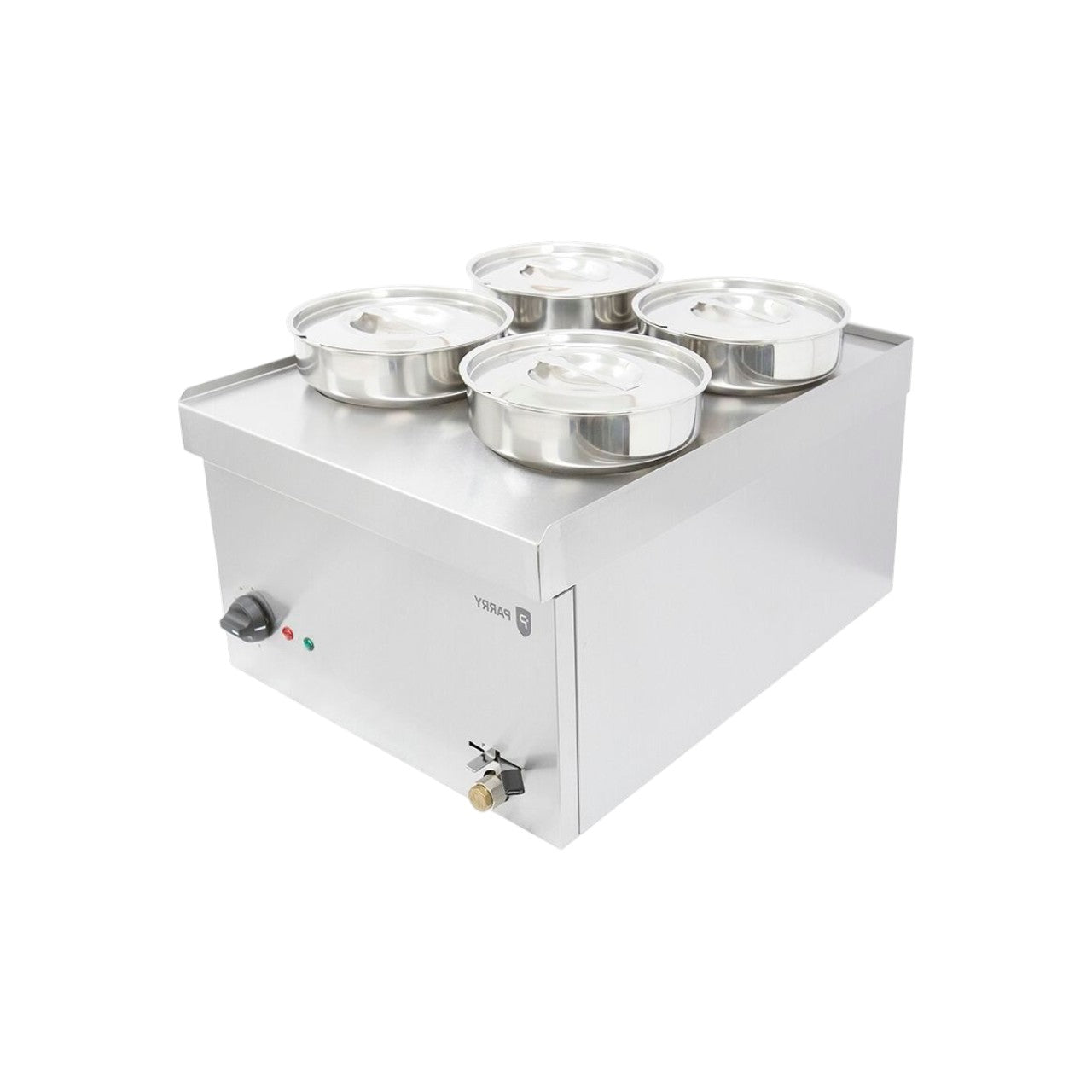 NPWB4 Electric Wet Bain Marie – 4 x 4L Stainless Steel Pots, Thermostat Control, Countertop Food Warmer with Drain Tap – Silver