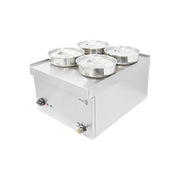 NPWB4 Electric Wet Bain Marie – 4 x 4L Stainless Steel Pots, Thermostat Control, Countertop Food Warmer with Drain Tap – Silver
