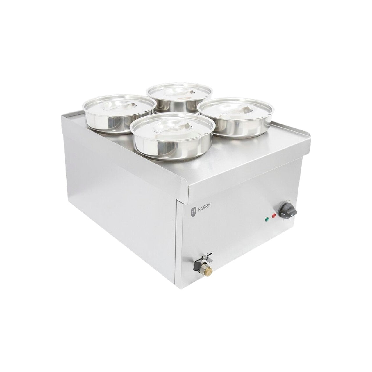 NPWB4 Electric Wet Bain Marie – 4 x 4L Stainless Steel Pots, Thermostat Control, Countertop Food Warmer with Drain Tap – Silver