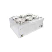 Electric Wet Bain Marie – 6 x 4L Stainless Steel Pots, Thermostat Control, Drain Tap, Countertop, 3kW