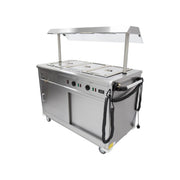 Mobile Bain Marie Servery with Heated Gantry – Stainless Steel, Digital Temperature Control, Sliding Doors, 4 Castors
