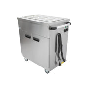 1894 Mobile Servery – Stainless Steel Hot Cupboard & Bain Marie Cart with 4 GN Pans, Removable Shelves, Castors, 20-Plated Meal Capacity