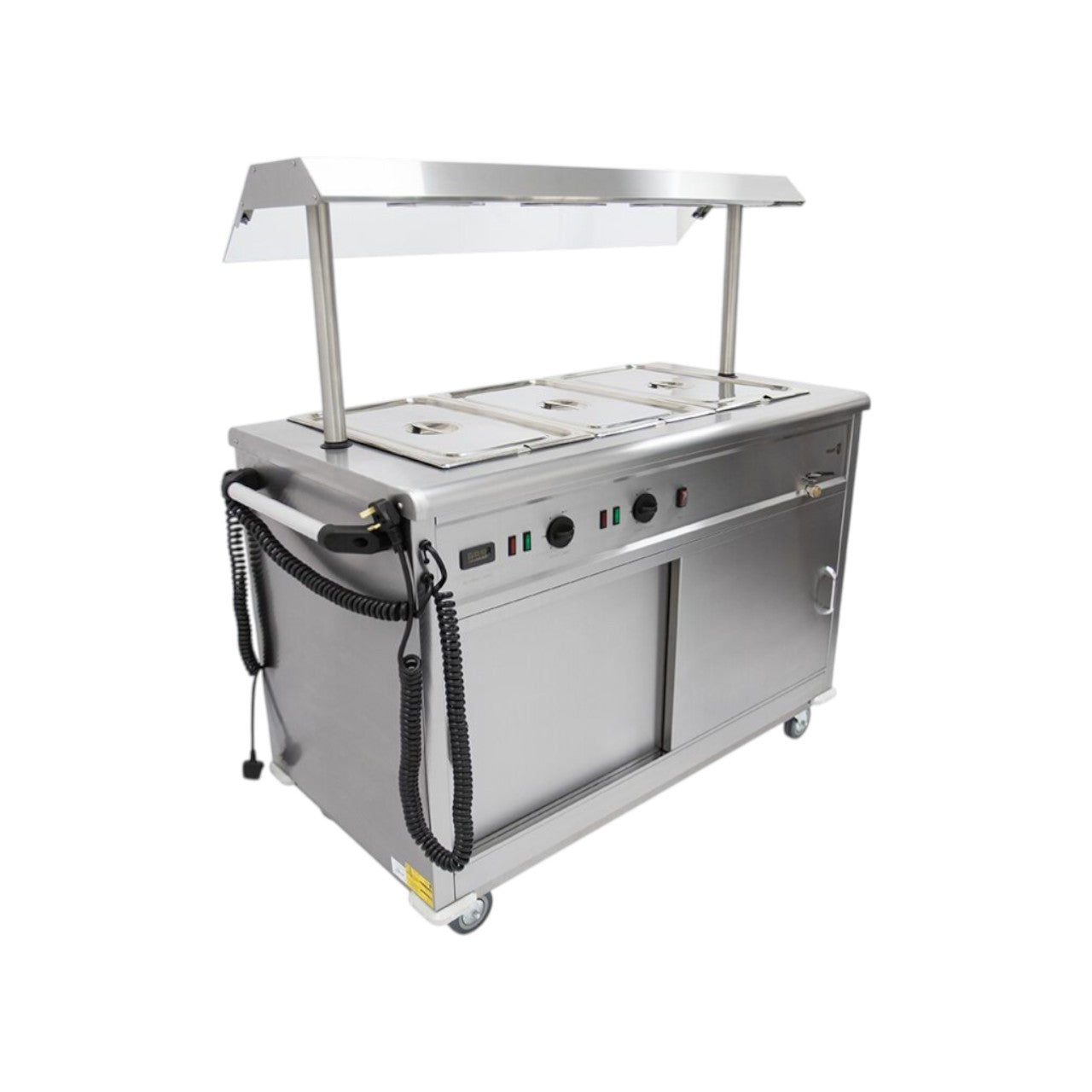 MSB12G Mobile Bain Marie Servery with Heated Gantry – Stainless Steel, Adjustable Shelves, Digital Temperature Control, Sliding Doors, 4 Castors, 2 x 13A Plugs – Commercial Catering Equipment
