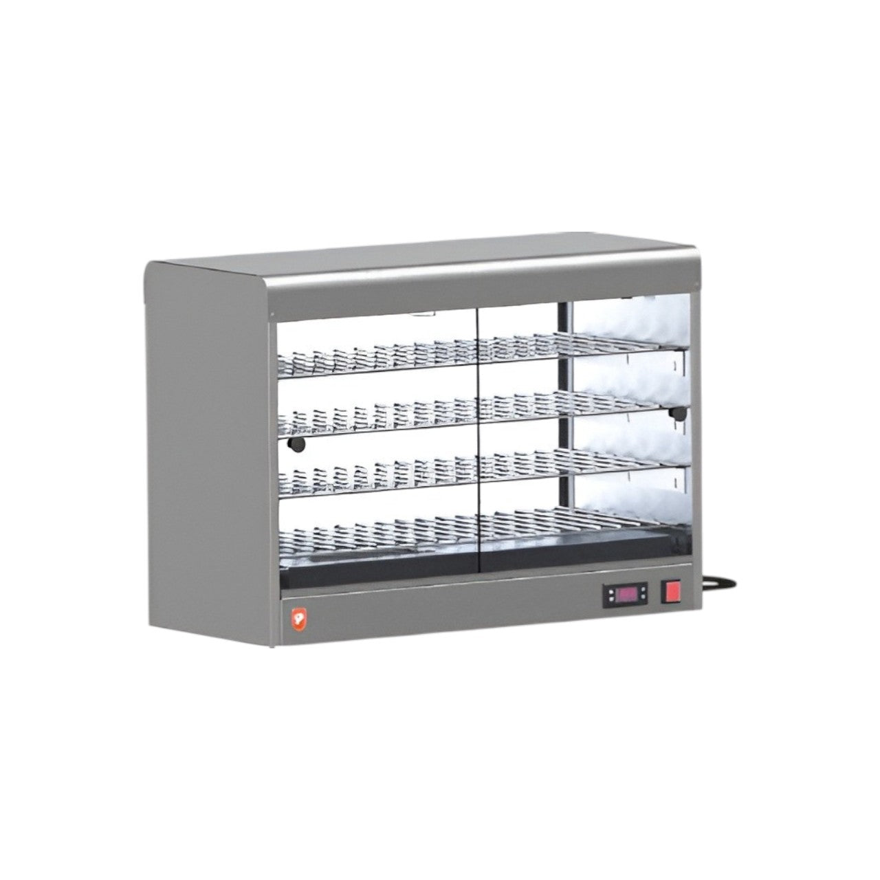 Digital Electric Heated Pie Cabinet – 60-Pie Capacity, Internal Light, Sliding Glass Doors, Stainless Steel