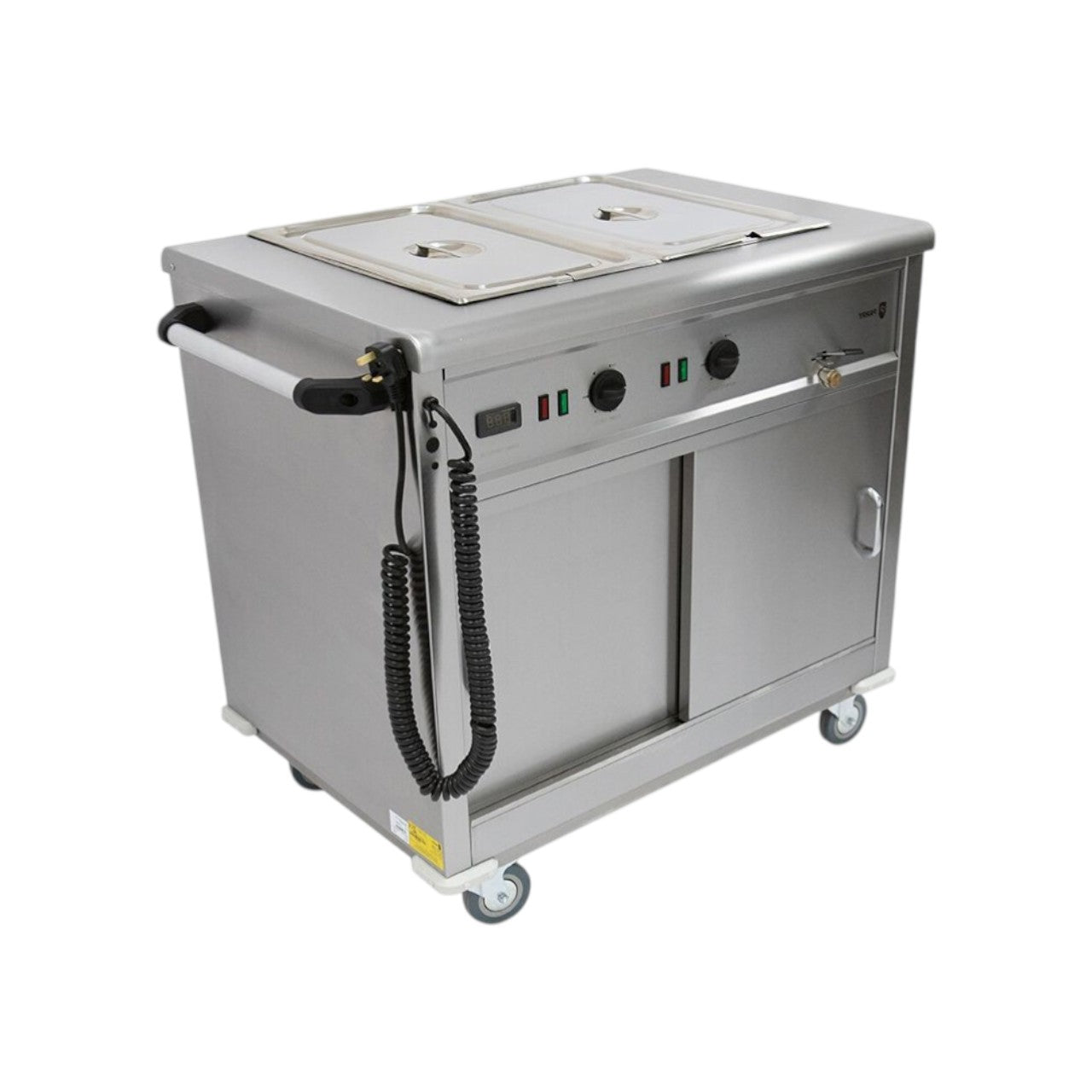 MSB9 Mobile Bain Marie Servery – Stainless Steel Heated Cabinet with Adjustable Shelves, Digital Temperature Display, Sliding Doors, Castors & Push Handle – 1005 x 675 x 900 mm, 13A Plug, Silver
