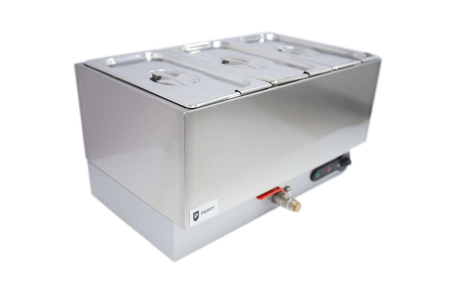 1885 Electric Wet Bain Marie – Countertop Stainless Steel Food Warmer, 3 x 1/3 GN Pan Capacity, Thermostat Controlled, 13A Plug, Silver