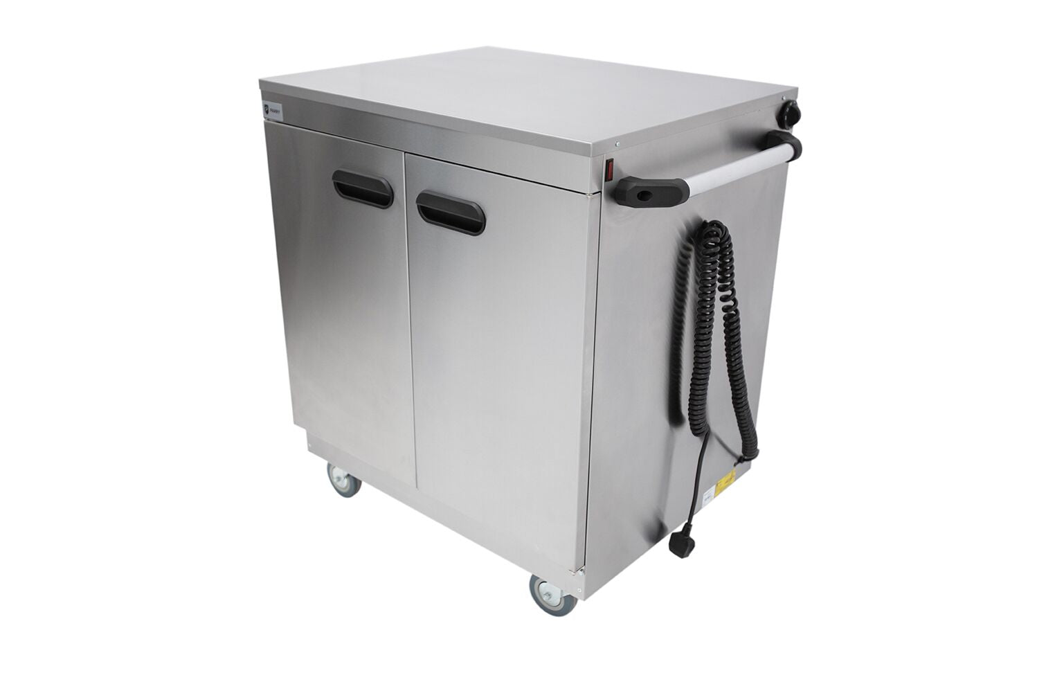 1888 Mobile Hot Cupboard – Stainless Steel Thermostatically Controlled Heated Cabinet for 40 Plated Meals, Lockable Castors, 2 Chrome Shelves