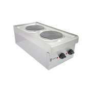 Compact Single Electric Hob Unit – 2 x 1.5kW Sealed Hot Plates, 6 Heat Settings, Stainless Steel, 13A Plug