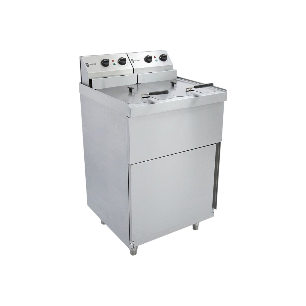 Double Pedestal Electric Fryer with Dual 9L Tanks – Stainless Steel Commercial Deep Fryer, Thermostatic Control, Removable Head, 2 x 6kW Hardwired Catering Fryer (600 x 600 x 1065 mm)