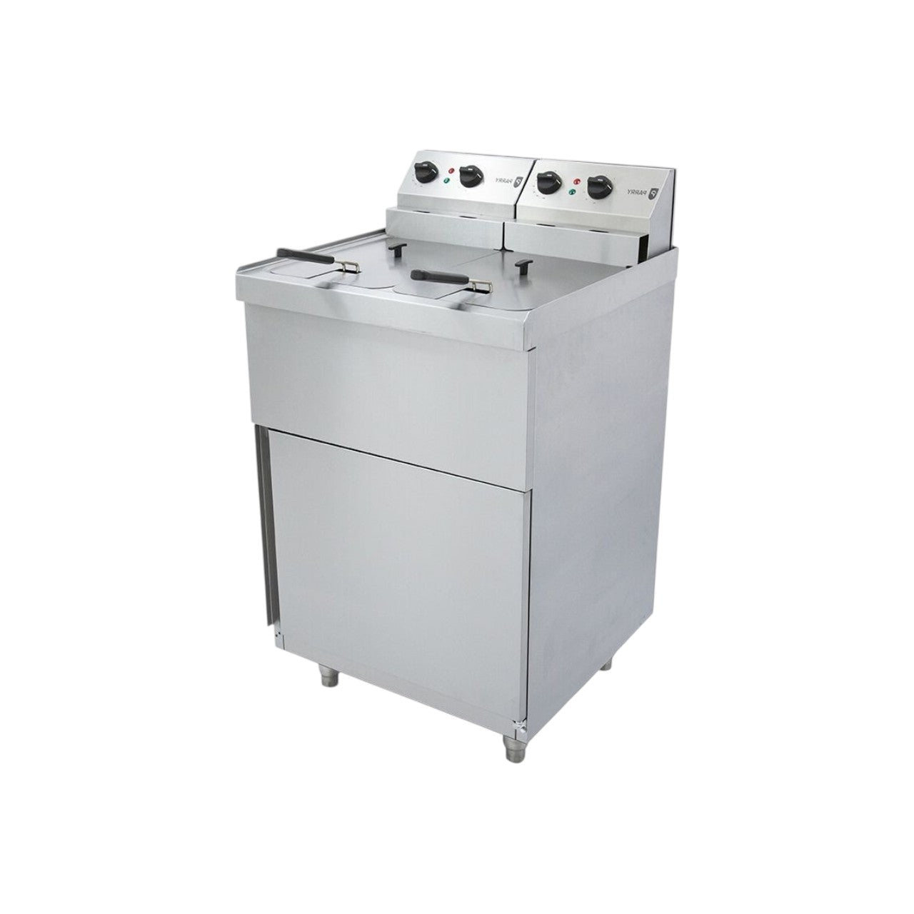 Double Pedestal Electric Fryer with Dual 9L Tanks – Stainless Steel Commercial Deep Fryer, Thermostatic Control, Removable Head, 2 x 6kW Hardwired Catering Fryer (600 x 600 x 1065 mm)