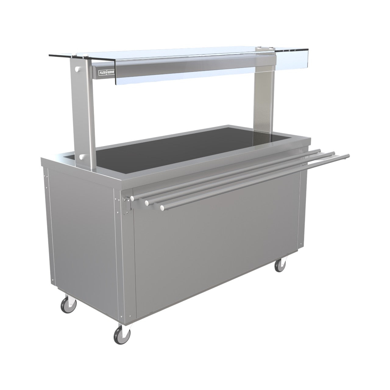FS-HT4 Flexi-Serve Hot Top Food Service Counter with Quartz Heated Gantry, Fan Assisted Hot Cupboard, Stainless Steel Mobile Unit – 1495mm