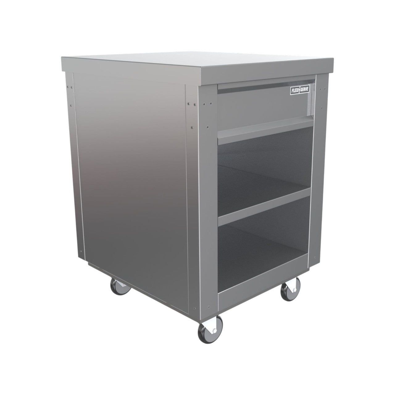 FS-AO Flexi-Serve Ambient Open Display Unit – Stainless Steel, 600x700x900mm, Locking Castors, Customizable Colour Fascia