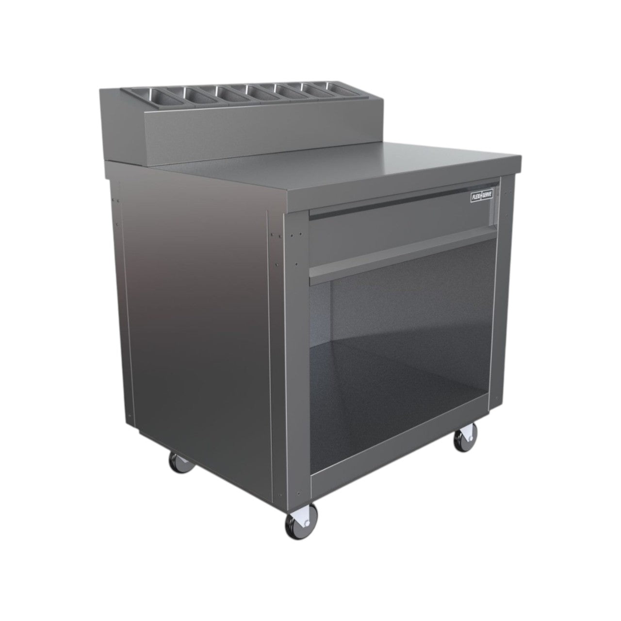 FS-CU – Flexi-Serve Stainless Steel Condiments Trolley with Tray Stand and Locking Castors
