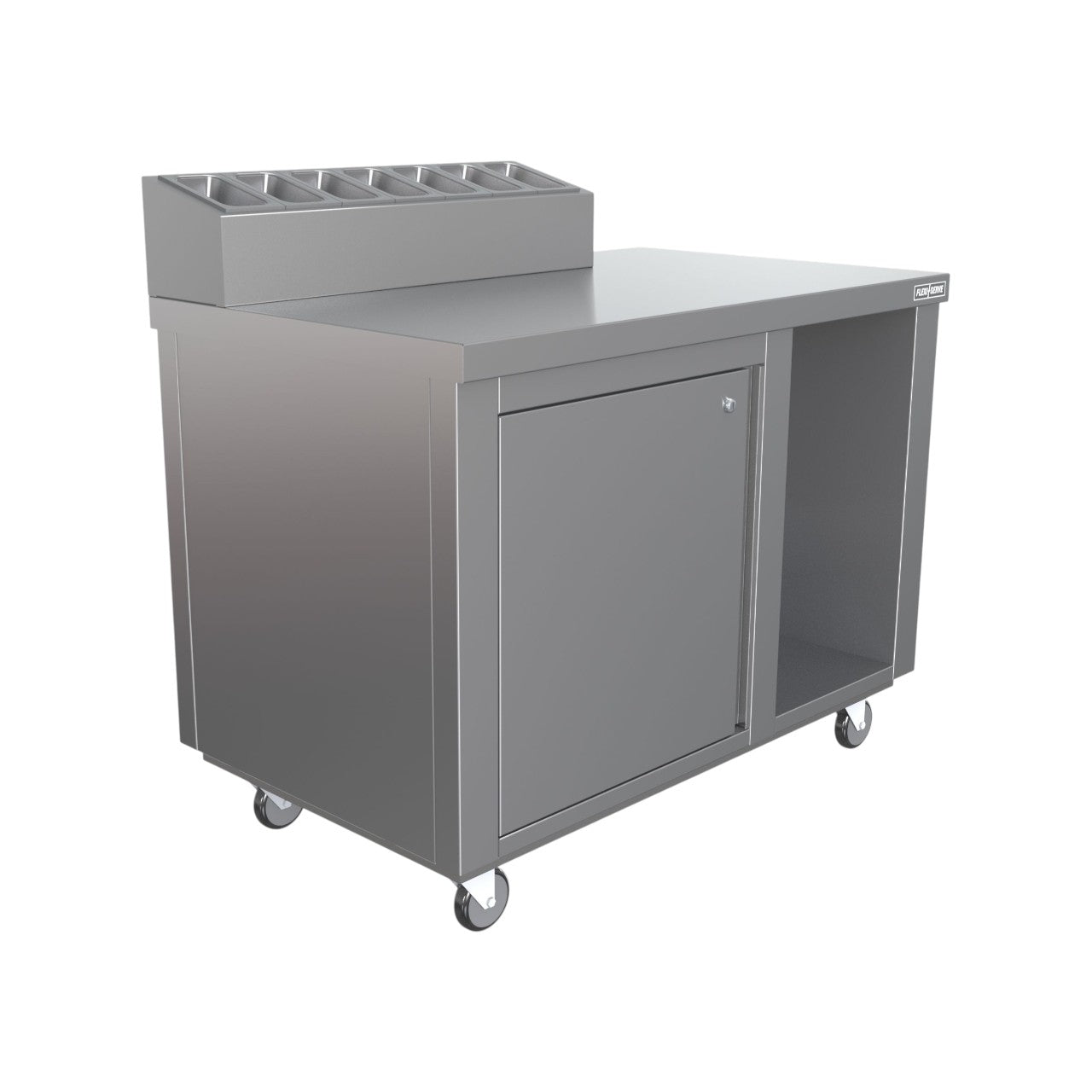 FS-CUB – Flexi-Serve Condiments Trolley with Door, Stainless Steel, 7 x 1/9 GN Pan Capacity, Tray Stand Included