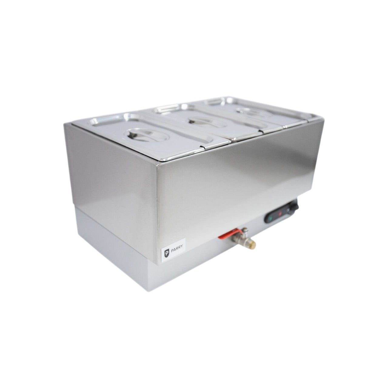 1885 Electric Wet Bain Marie – Countertop Stainless Steel Food Warmer, 3 x 1/3 GN Pan Capacity, Thermostat Controlled, 13A Plug, Silver