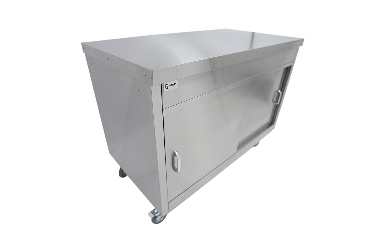 Parry AMB15 Ambient Cupboard – 1500mm Stainless Steel Mobile Storage Unit with Sliding Doors and Adjustable Shelves, Silver