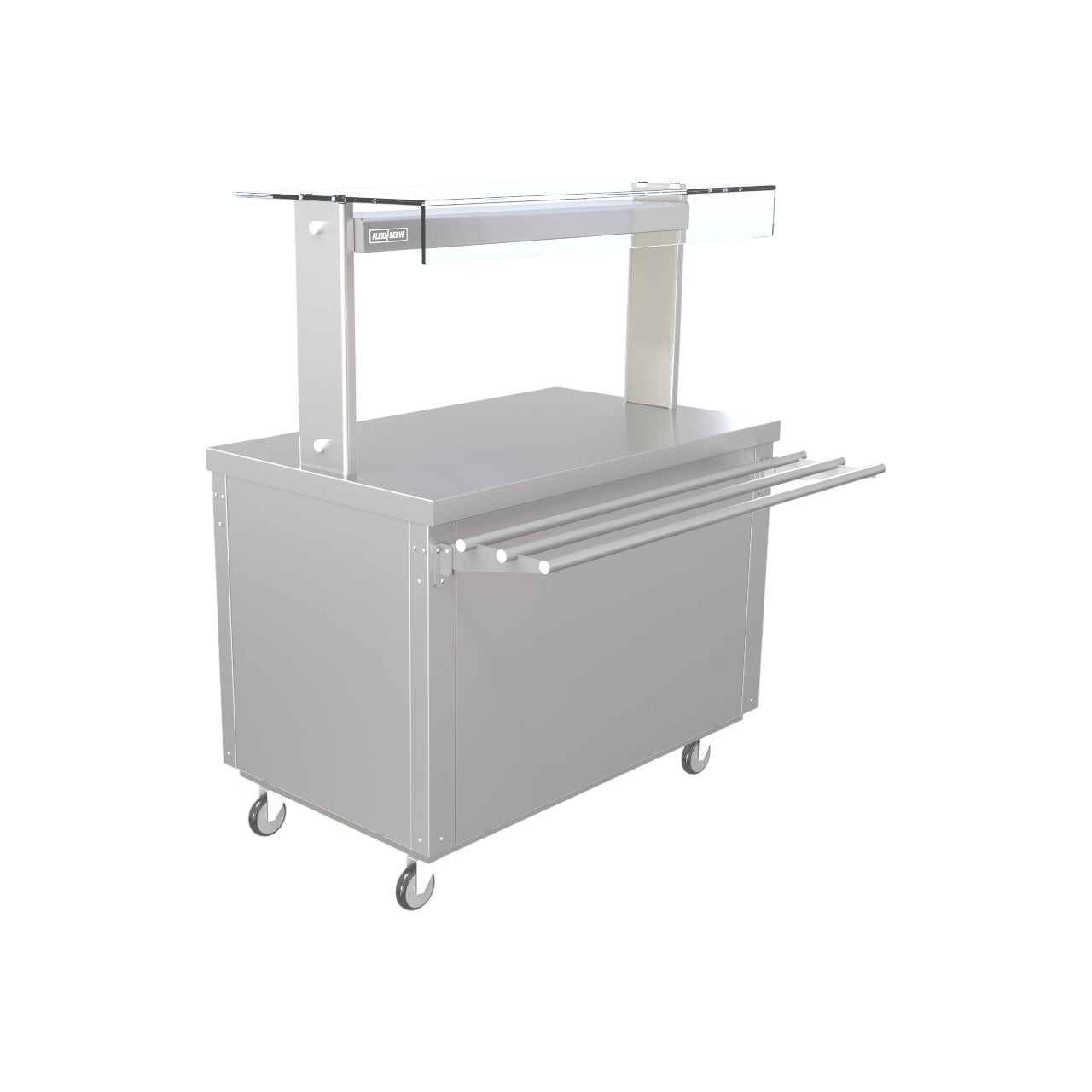 FS-A3 Flexi Serve Ambient Stainless Steel Cupboard with Plain Top, LED Gantry, GN-Compatible Shelves, and Locking Castors – 116cm x 70cm x 90cm