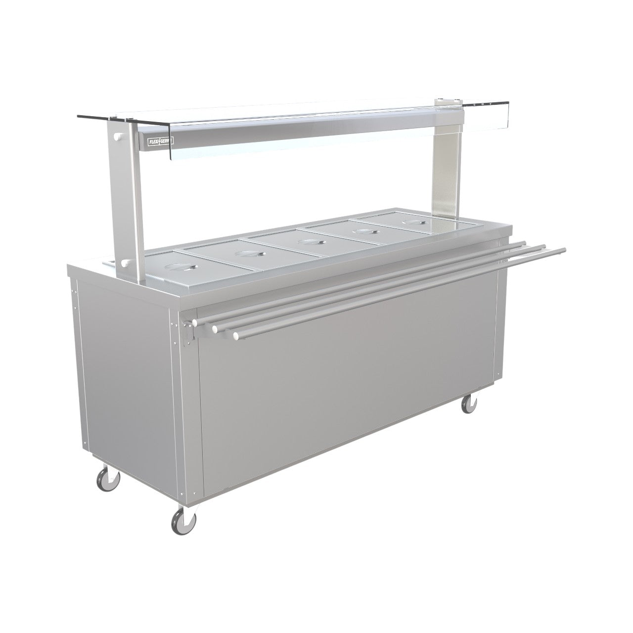 FS-AW5 Flexi Serve Ambient Cupboard with Chilled Well, LED Illuminated Gantry & Stainless Steel Mobile Food Service Station