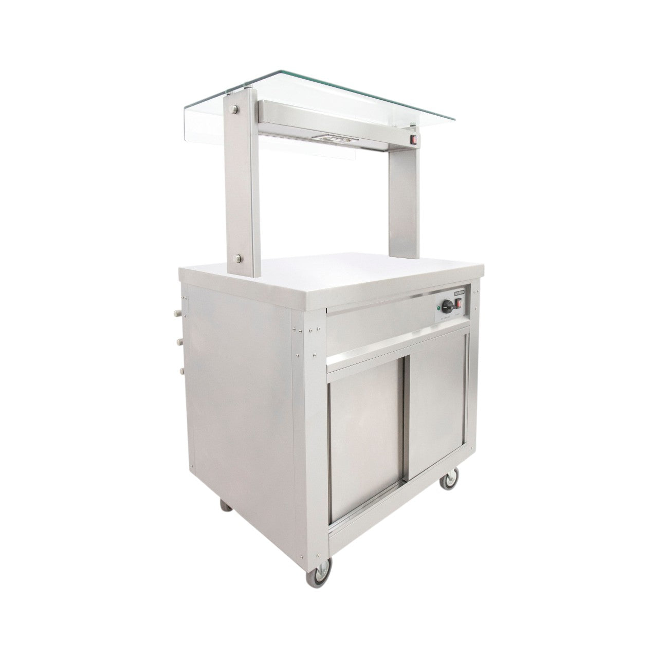 FS-H2 Flexi-Serve Hot Cupboard with Plain Top & LED Illuminated Gantry – Stainless Steel Mobile Heated Food Service Unit, Fan Assisted Warming Cabinet with Tray Slide