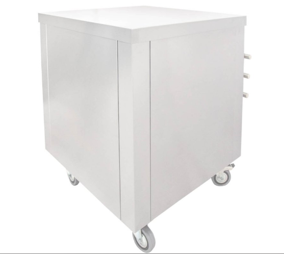 FS-CS Flexi-Serve Square Stainless Steel Food Display Unit with Locking Castors – 700x700x900mm, 55kg, Silver