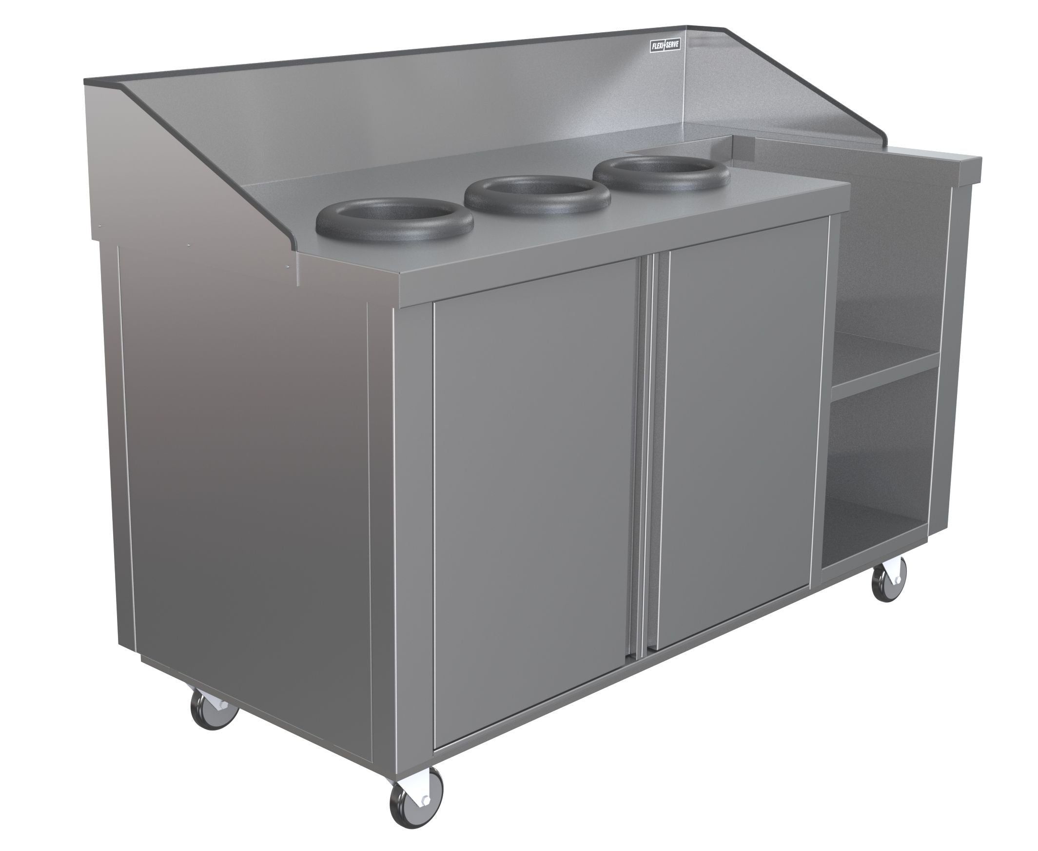 FS-CT – Flexi-Serve Stainless Steel Clearing Trolley with Removable Bins, Tray Stand, and Full-Length Splashback