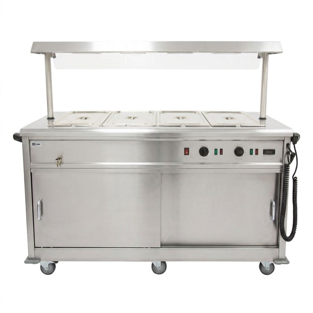 Mobile Bain Marie Servery with Gantry – 1800mm Stainless Steel, Wet/Dry Heat, Digital Control, Heavy-Duty Castors