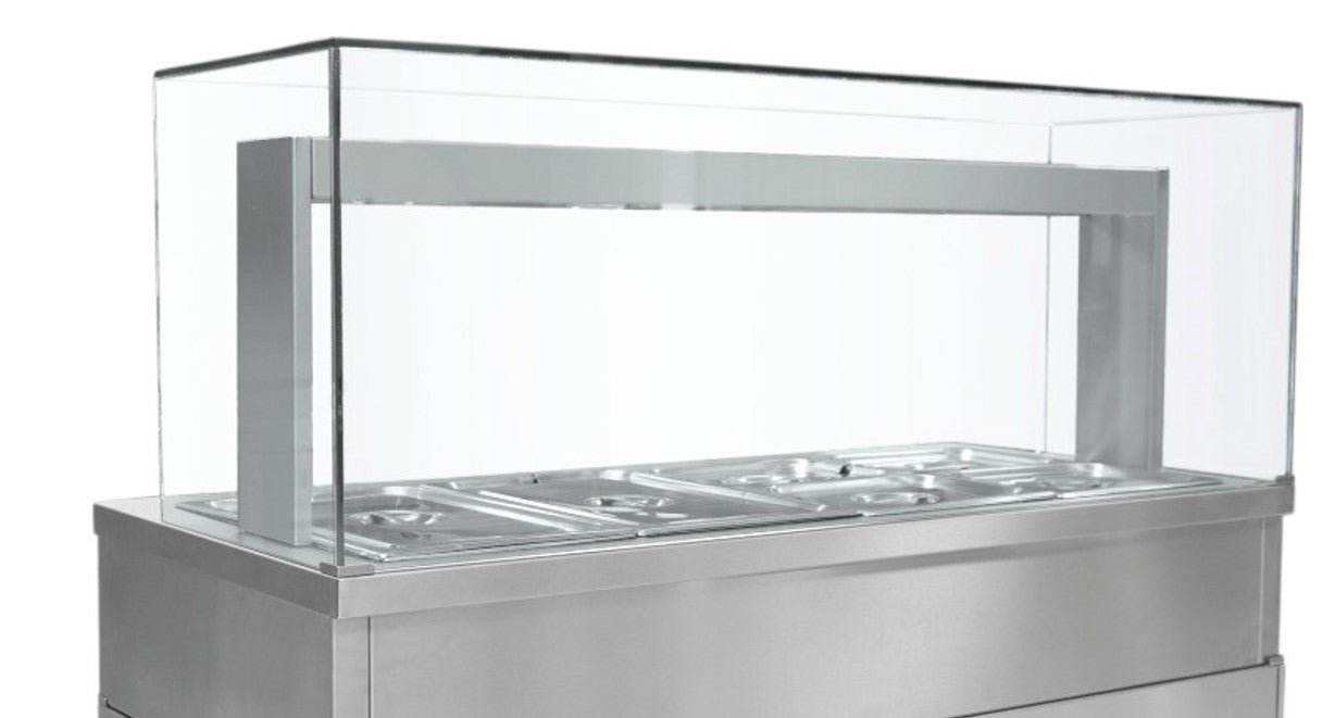 Heated Bain Marie Servery with Glass – Wet & Dry Heating, Counter Height, 1782mm, 2 x 13A Plugs