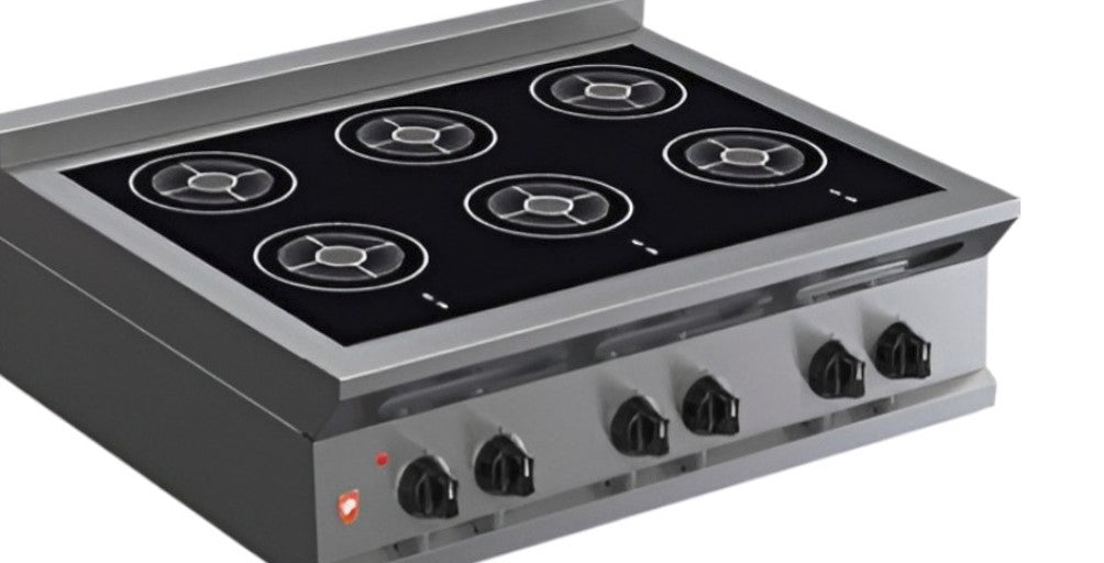 6-Zone Induction Hob – Pan Detection, 9 Power Levels, Power Boost, Melt & Keep Warm, 6mm Ceramic Glass