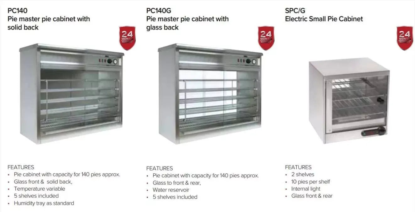 Heated Pie Display Cabinet with Glass Back – 140-Pie Capacity, Stainless Steel, Thermostatic Control