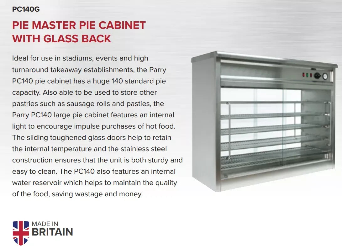 Heated Pie Display Cabinet with Glass Back – 140-Pie Capacity, Stainless Steel, Thermostatic Control