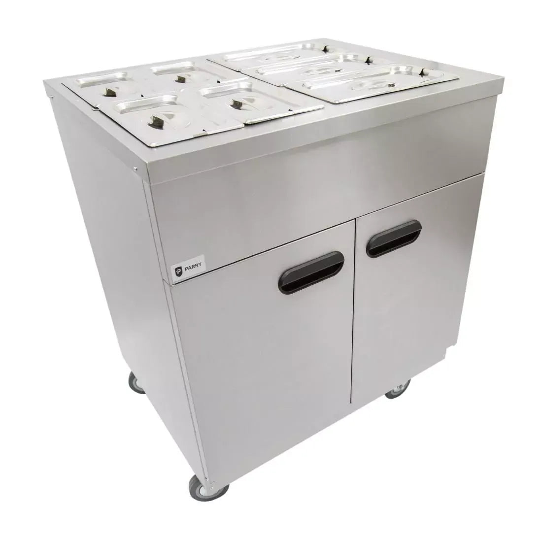 Mobile Bain Marie Servery with Hot Cupboard – GN Pan Capacity, 30 Meal Serving, Castors