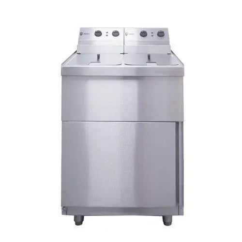 Double Pedestal Electric Fryer – 2 x 9L Tanks, 18kW, Thermostatic Control, Stainless Steel, Hardwired