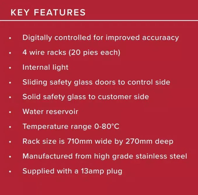 Digital Electric Heated Pie Cabinet – 60-Pie Capacity, Internal Light, Sliding Glass Doors, Stainless Steel