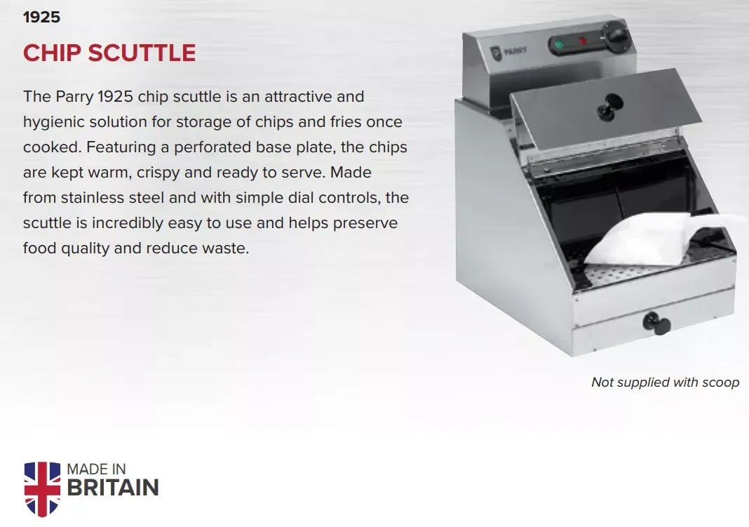 Countertop Chip Scuttle Fry Warmer – Stainless Steel, Removable Drain & Drip Tray, 350W