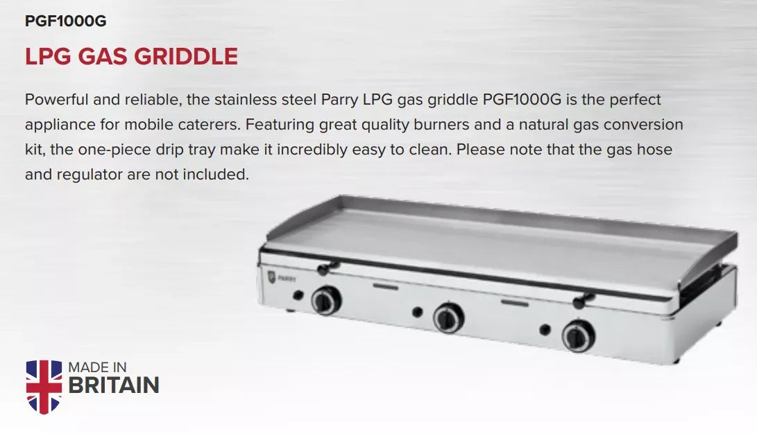 LPG Gas Griddle – 3-Burner Stainless Steel, Thermostatic Control, Piezo Ignition, Removable Fat Tray, Natural Gas Kit Included