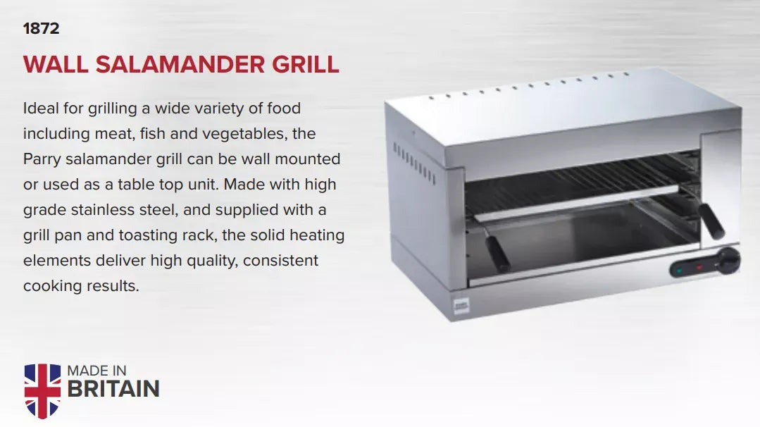 Electric Salamander Grill – 2.5kW Wall-Mount or Tabletop, Removable Pan & Toasting Rack, 3 Heat Settings