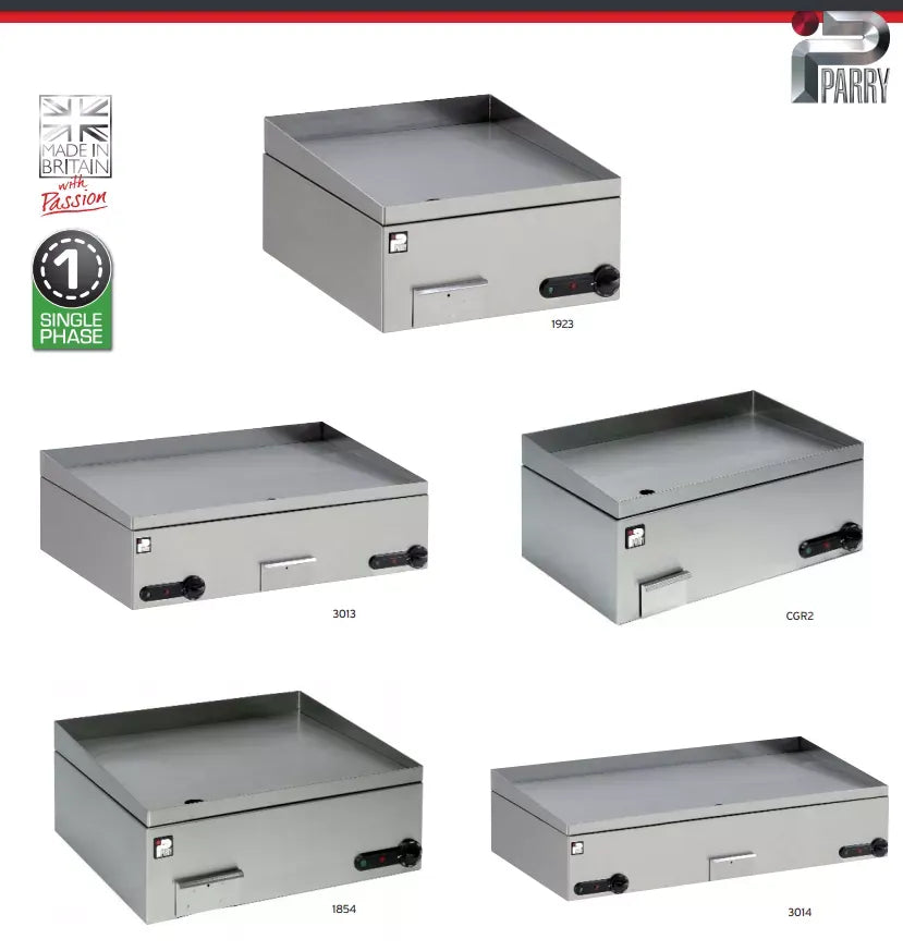 Commercial Electric Griddle – 600x500mm Polished Steel Plates, Thermostatic Control, 3kW Countertop Cooker