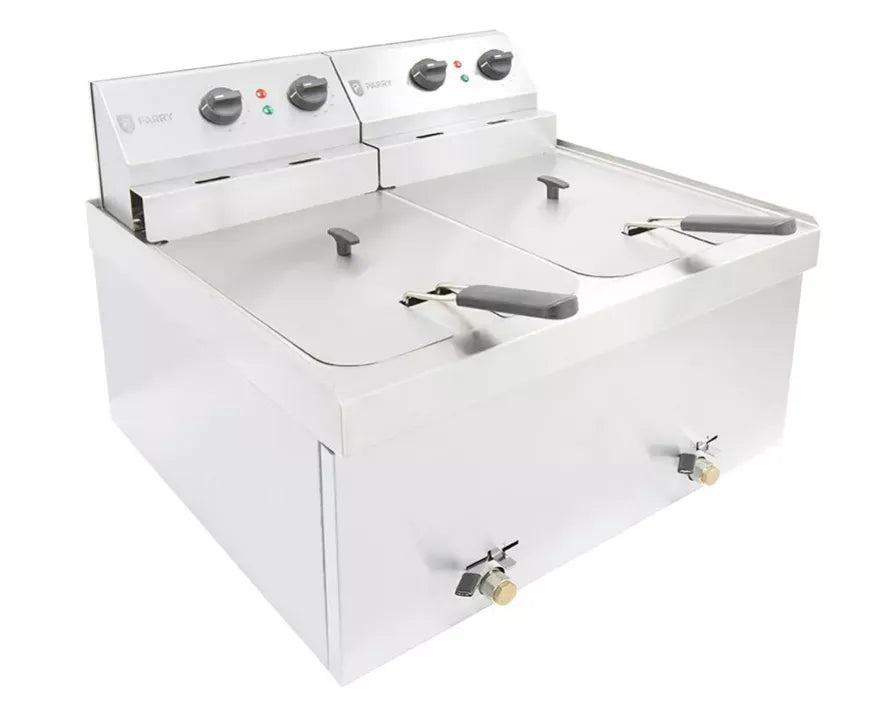 Double Countertop Electric Fryer – 2 x 9L, Twin Baskets, Thermostatic Control, Stainless Steel, Hardwired