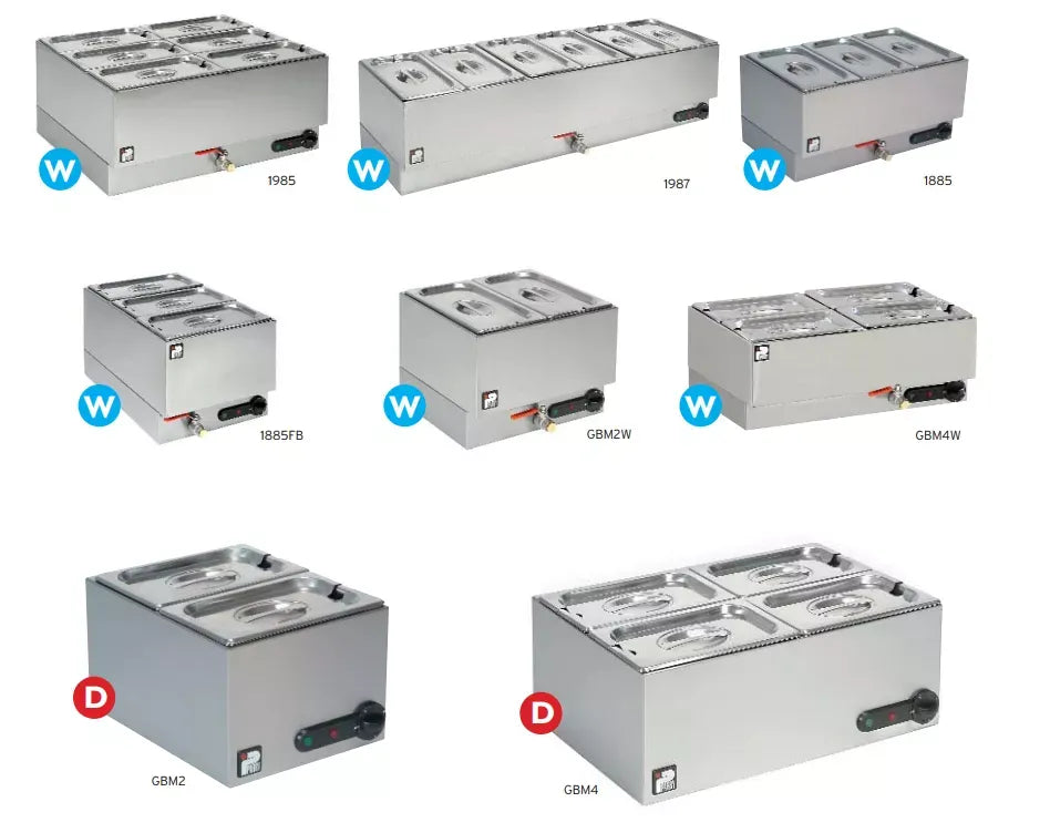 Countertop Electric Wet Bain Marie – 6 x 1/3 GN Pan Capacity, Stainless Steel, Drain Tap, Thermostat Control