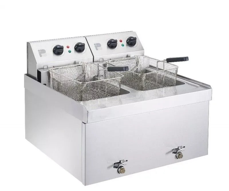 Double Countertop Electric Fryer – 2 x 9L, Twin Baskets, Thermostatic Control, Stainless Steel, Hardwired