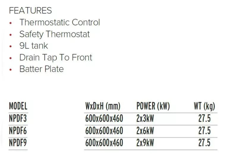 Double Tank Countertop Electric Fryer – 2 x 9L, Thermostatic Control, Twin Baskets, Front Drain Tap, Stainless Steel