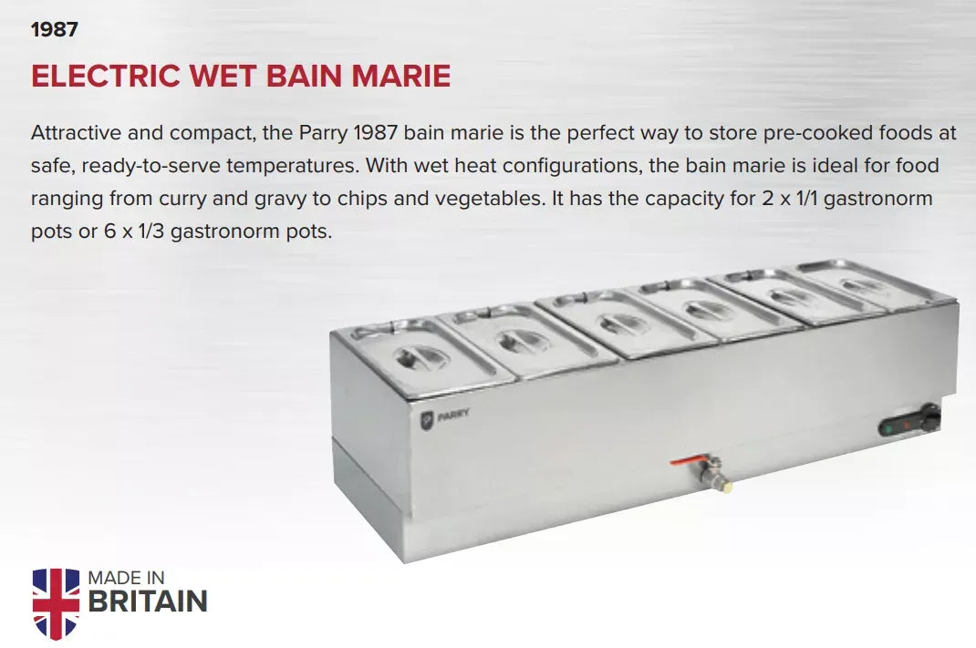 Countertop Electric Wet Bain Marie – 6 x 1/3 GN Pan Capacity, Stainless Steel, Drain Tap, Thermostat Control