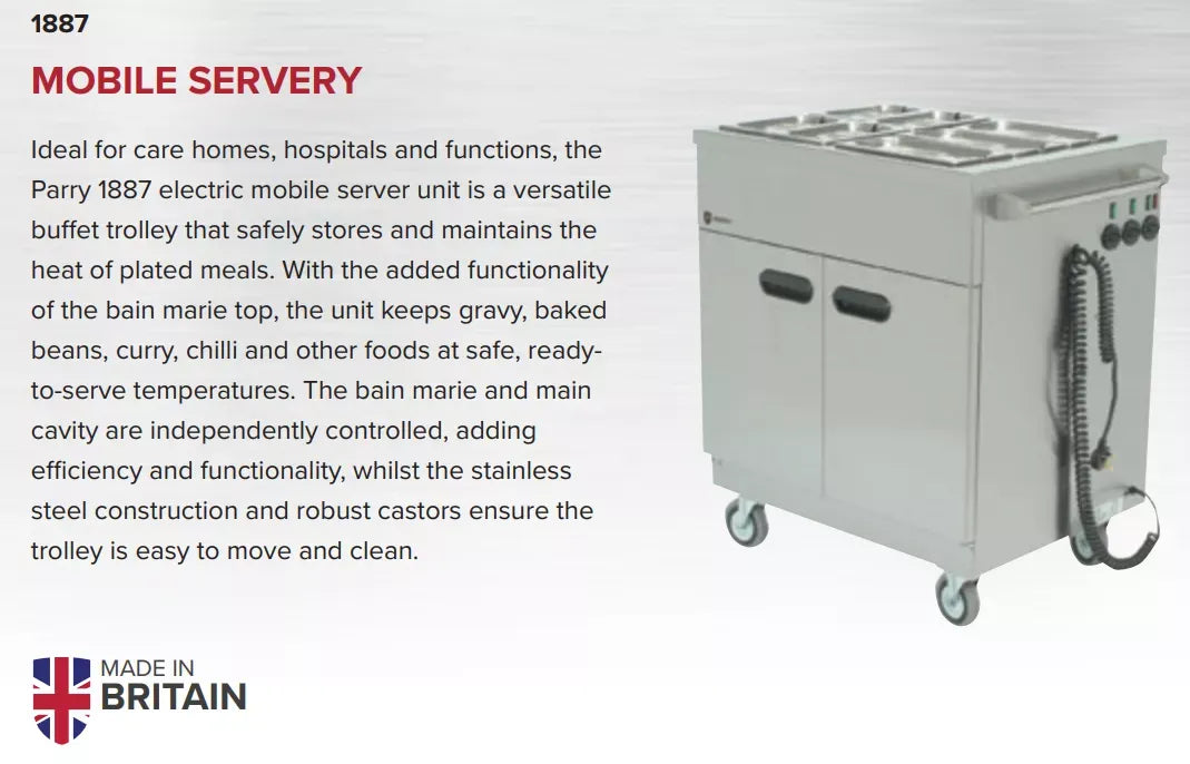 Mobile Bain Marie Servery with Hot Cupboard – GN Pan Capacity, 30 Meal Serving, Castors