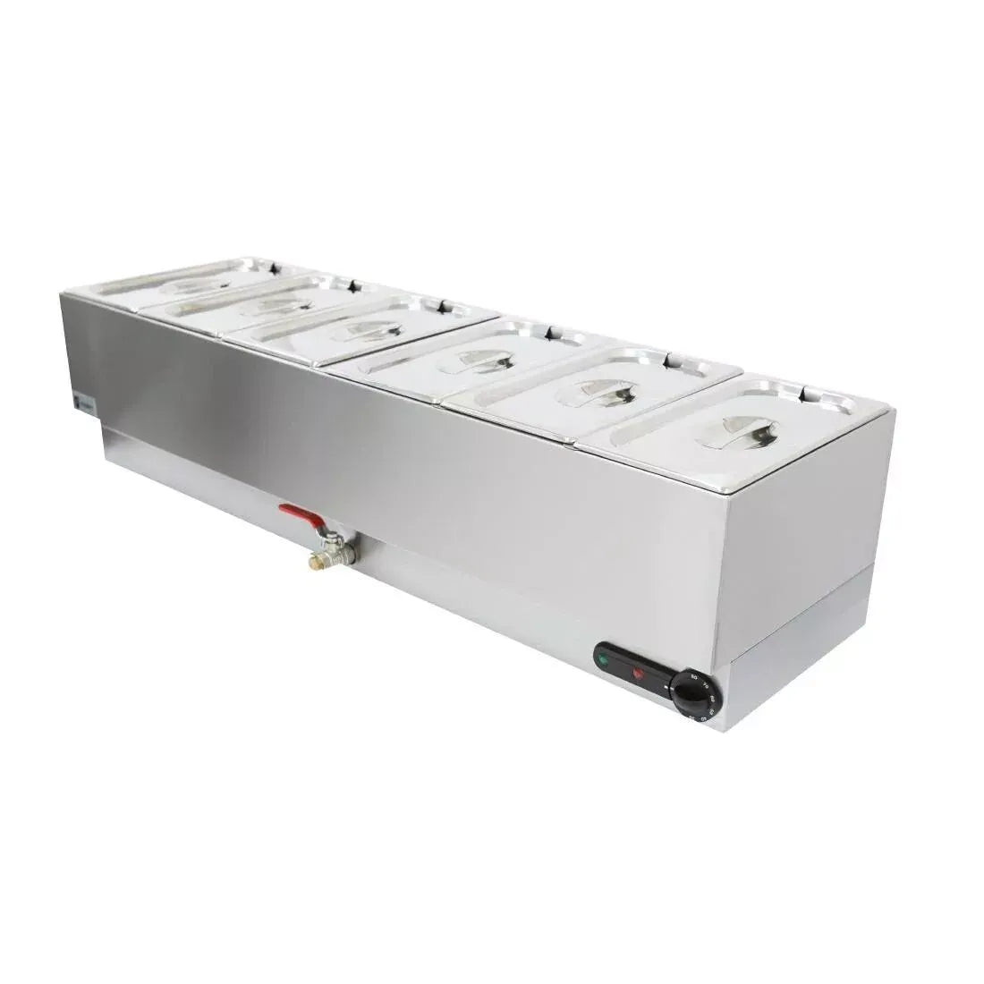 Countertop Electric Wet Bain Marie – 6 x 1/3 GN Pan Capacity, Stainless Steel, Drain Tap, Thermostat Control