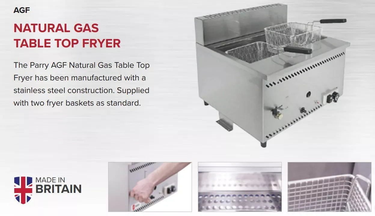 LPG Countertop Gas Deep Fryer – Twin Baskets, Stainless Steel, Piezo Ignition