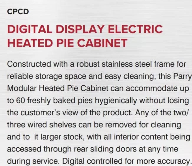Digital Electric Heated Pie Cabinet – 3-Rack, 0–80°C, Internal Light, Sliding Glass Doors, Stainless Steel