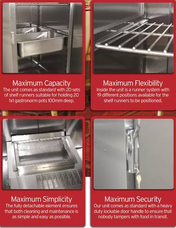 Double Banqueting Trolley – High-Capacity Mobile Heated Cabinet, Stainless Steel, 2 x 13A Plug
