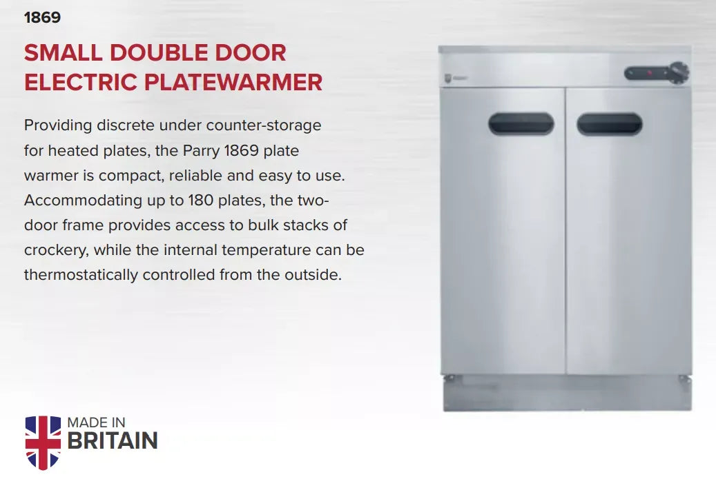 Small Double Door Electric Plate Warmer – 180 Plate Capacity, Stainless Steel, Thermostatic Control, 2kW