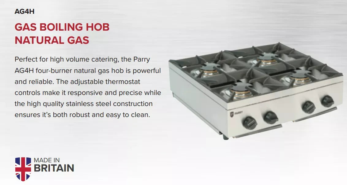 4-Burner Natural Gas Boiling Hob – Heavy Duty Stainless Steel Countertop Cooker, Flame Failure Safety